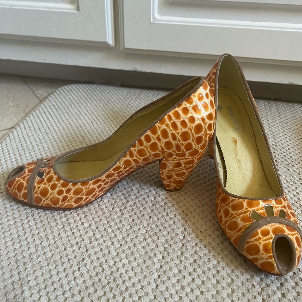 Orange Patterned Women's Peep-Toe Shoes 8.5